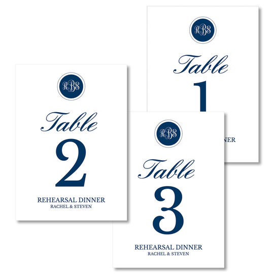 Navy Circle Initials Table Number Cards
